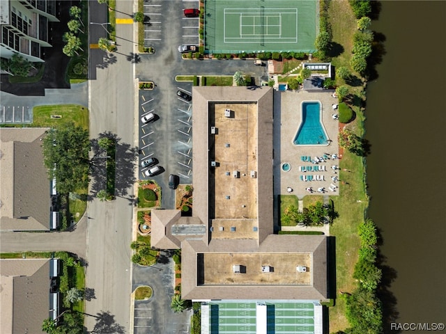 aerial view with a water view