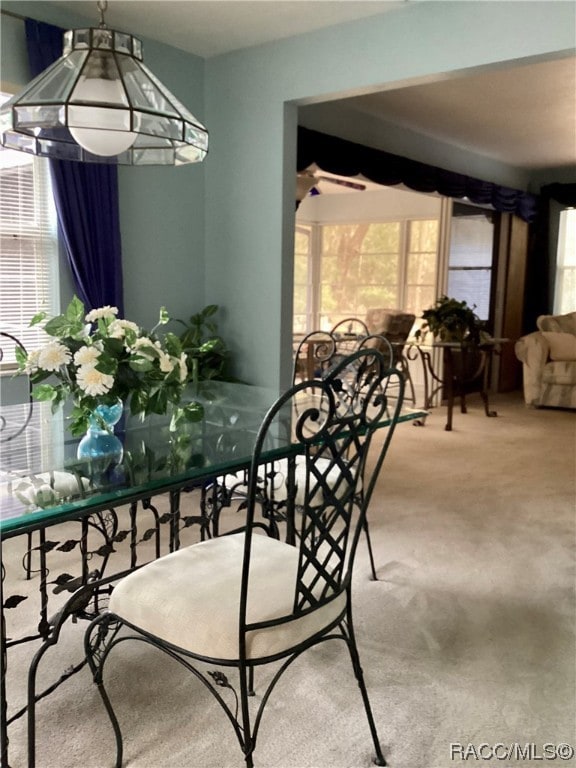 view of carpeted dining room