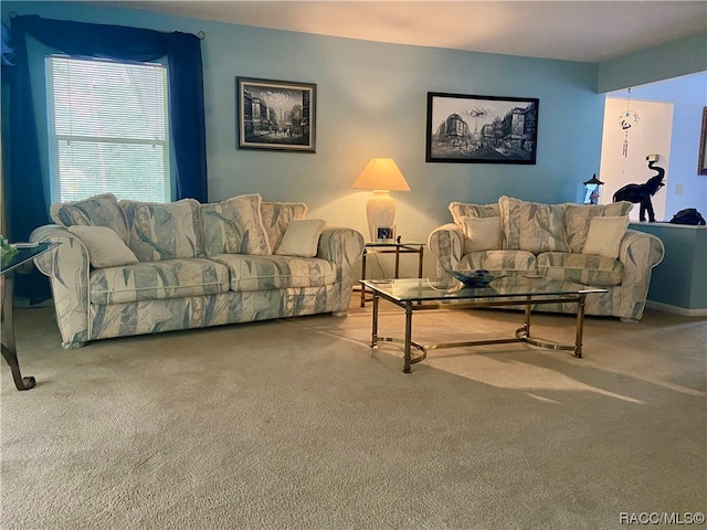 living room featuring carpet flooring