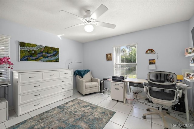 2 Nancy Pkwy, Yankeetown, FL 34498 - office area featuring ceiling fan, light tile patterned flooring, and a textured ceiling