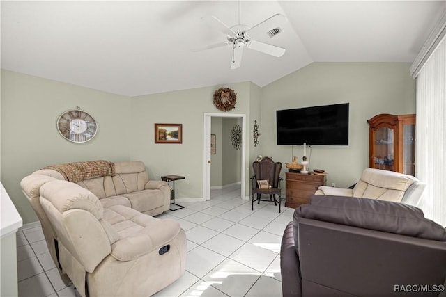2 Nancy Pkwy, Yankeetown, FL 34498 - living room featuring vaulted ceiling, ceiling fan, and light tile patterned floors
