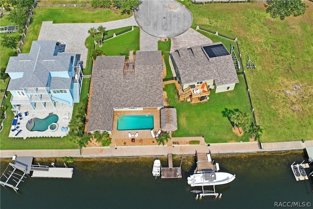 aerial view featuring a water view