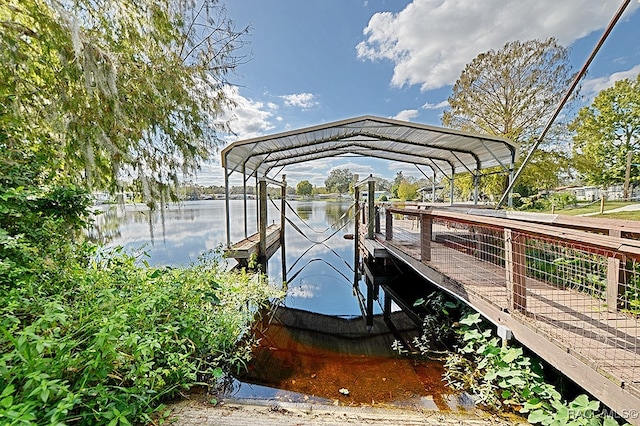 view of dock with a water view