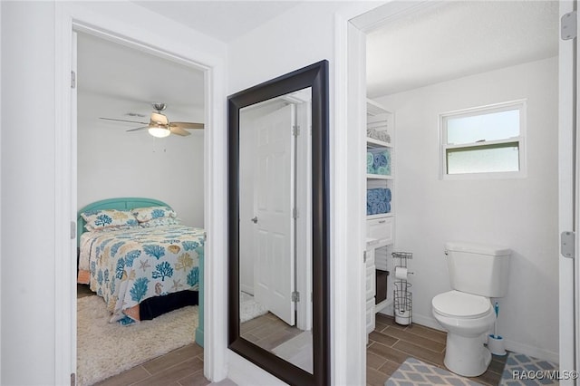 bedroom featuring ceiling fan and wood-type flooring