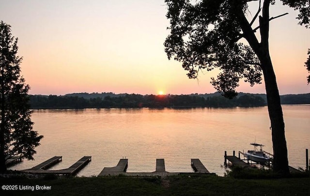 property view of water featuring a dock