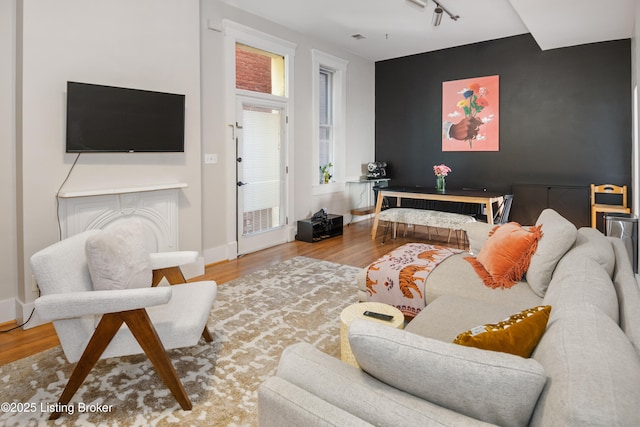 living room with hardwood / wood-style floors