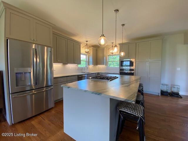 300 Sadie Ln, Bardstown, KY 40004 - kitchen featuring appliances with stainless steel finishes, a sink, dark wood-style floors, and a kitchen island