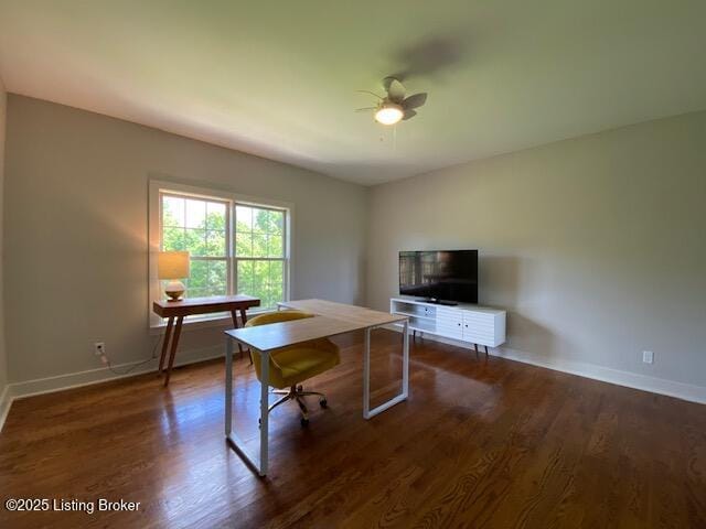 300 Sadie Ln, Bardstown, KY 40004 - office with baseboards, a ceiling fan, and wood finished floors
