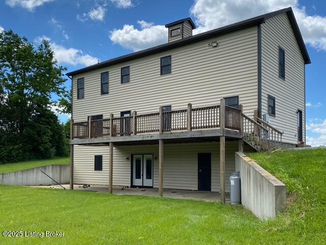 300 Sadie Ln, Bardstown, KY 40004 - back of house featuring a wooden deck, a lawn, a patio, and french doors