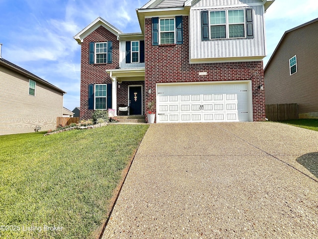 12023 Cascade Falls Trl, Louisville, KY 40229 - view of front of property featuring brick siding, concrete driveway, a garage, and board and batten siding