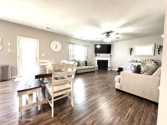 12023 Cascade Falls Trl, Louisville, KY 40229 - living room with ceiling fan, dark wood-style flooring, and a fireplace