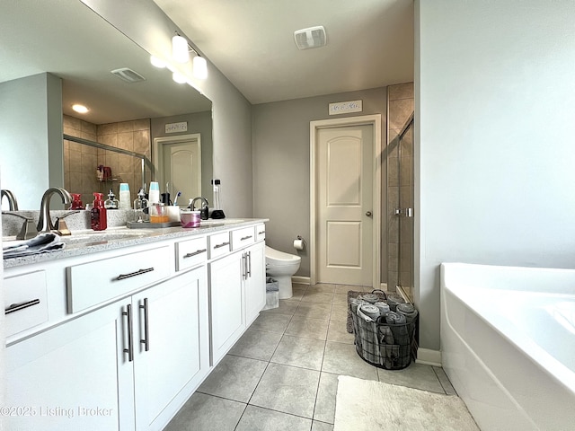 12023 Cascade Falls Trl, Louisville, KY 40229 - bathroom with double vanity, a stall shower, tile patterned flooring, and a bath