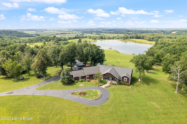 drone / aerial view with a rural view and a water view