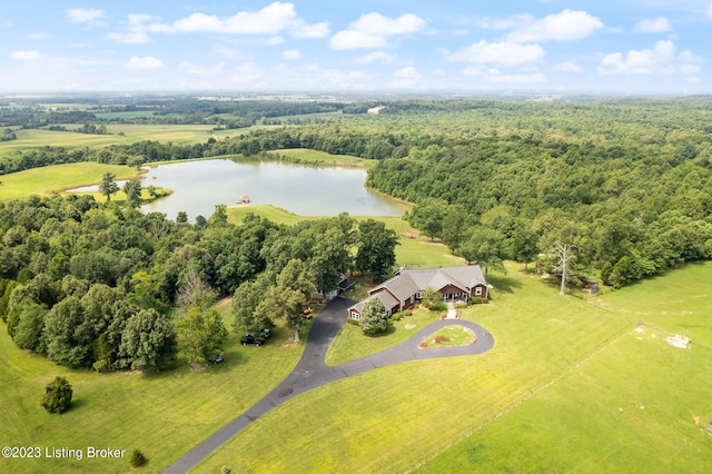 drone / aerial view featuring a rural view and a water view