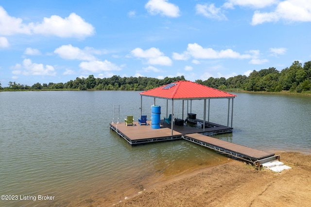 view of dock with a water view