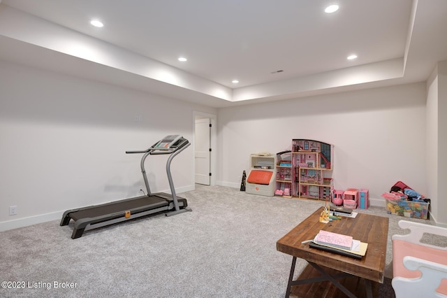 workout area with carpet flooring