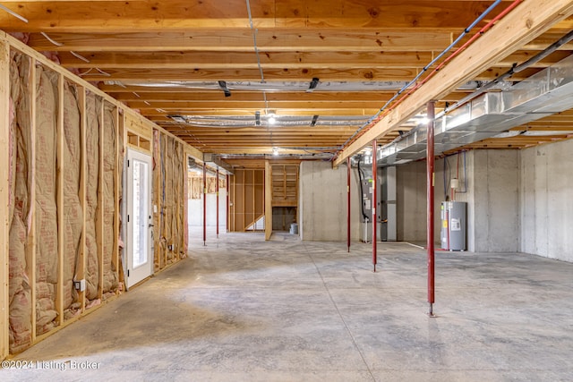 basement with heating unit and water heater