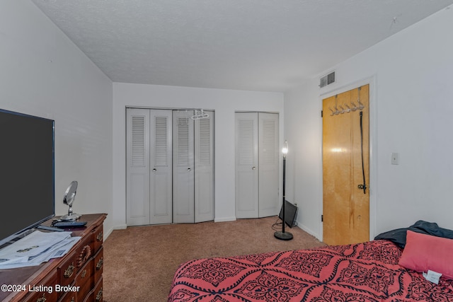 carpeted bedroom with multiple closets