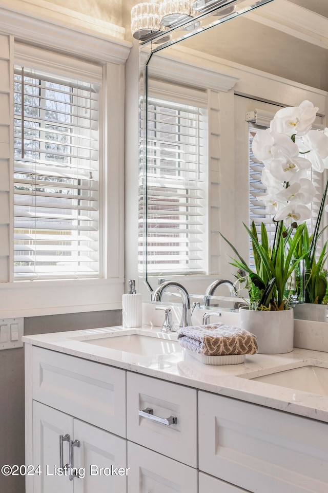 interior space featuring vanity and ornamental molding