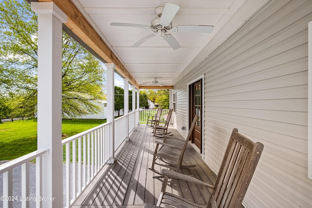 exterior space featuring ceiling fan and covered porch