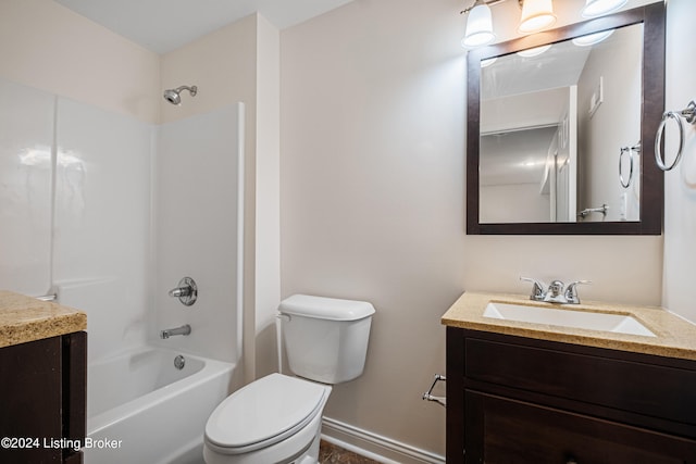 full bathroom featuring oversized vanity, bathing tub / shower combination, and toilet