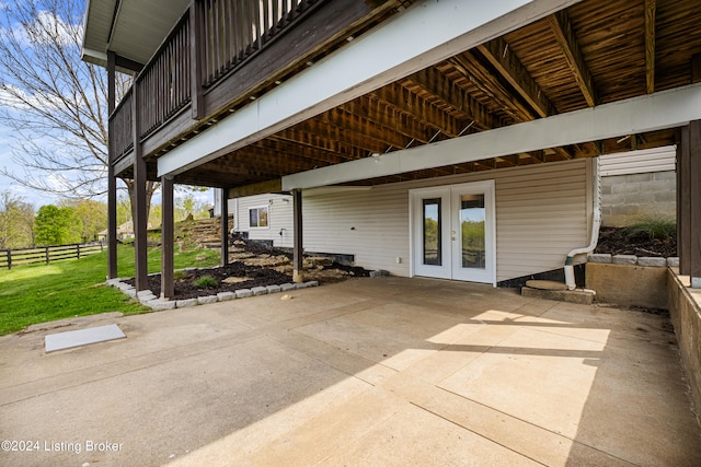 view of terrace featuring french doors