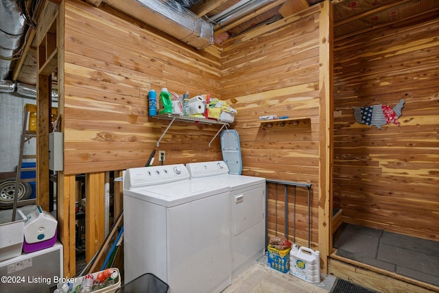 1478 Robbin Ln, Cub Run, KY 42729 - laundry room with independent washer and dryer, wooden walls, and laundry area