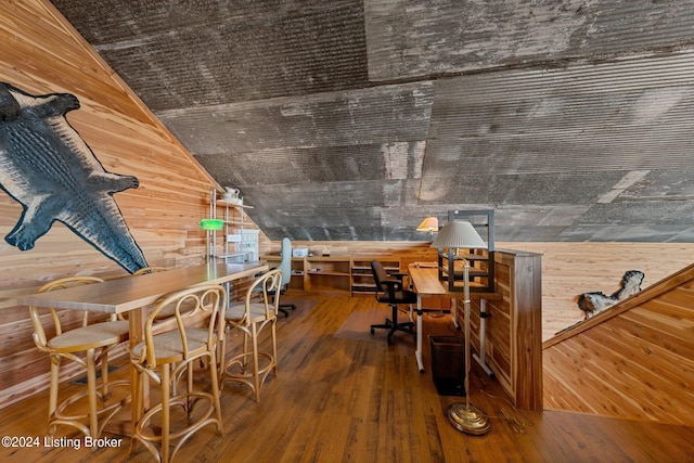 1478 Robbin Ln, Cub Run, KY 42729 - office space featuring vaulted ceiling, wood walls, and wood-type flooring