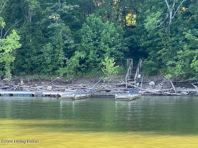 1478 Robbin Ln, Cub Run, KY 42729 - view of water feature with a floating dock, a wooded view, and stairway
