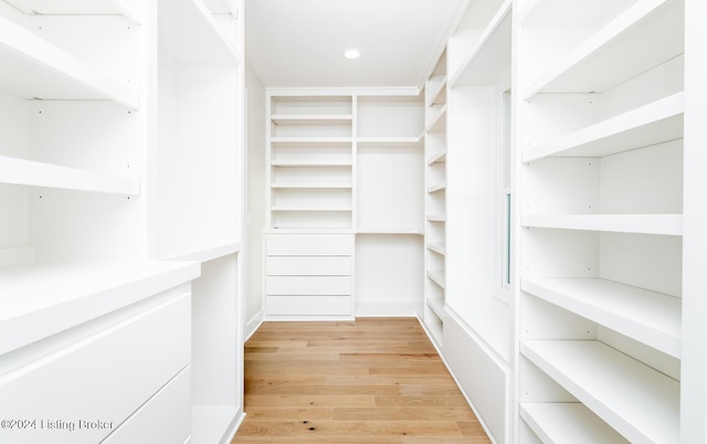 spacious closet with light hardwood / wood-style flooring