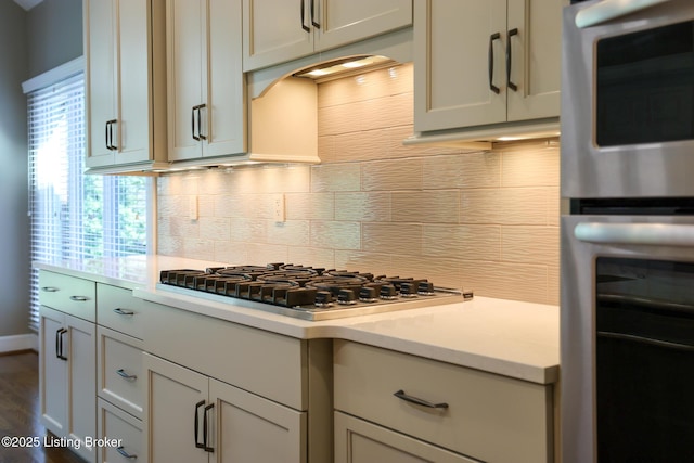 9602 Moorfield Cir, Louisville, KY 40241 - kitchen featuring appliances with stainless steel finishes, light countertops, tasteful backsplash, and baseboards