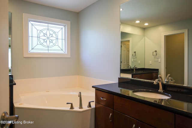 9602 Moorfield Cir, Louisville, KY 40241 - full bath featuring vanity, a bath, and recessed lighting