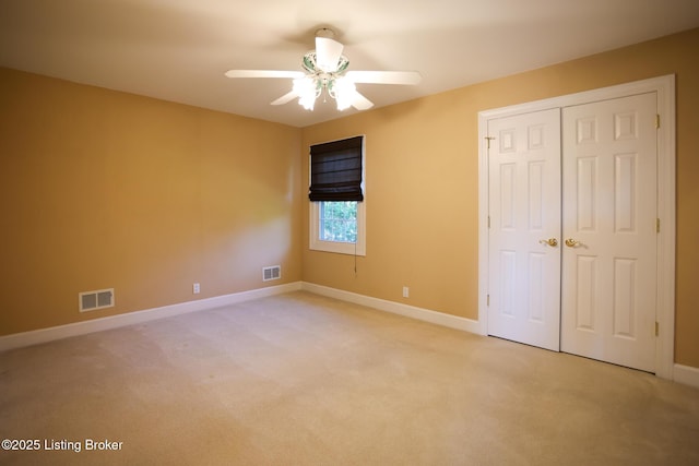 9602 Moorfield Cir, Louisville, KY 40241 - unfurnished bedroom featuring light colored carpet, baseboards, a closet, and a ceiling fan