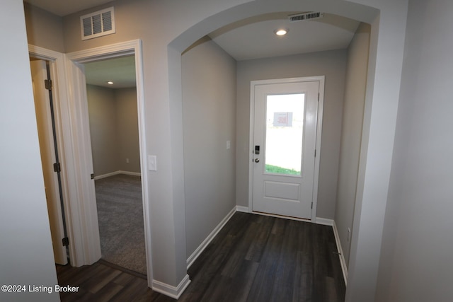 doorway to outside featuring dark hardwood / wood-style flooring