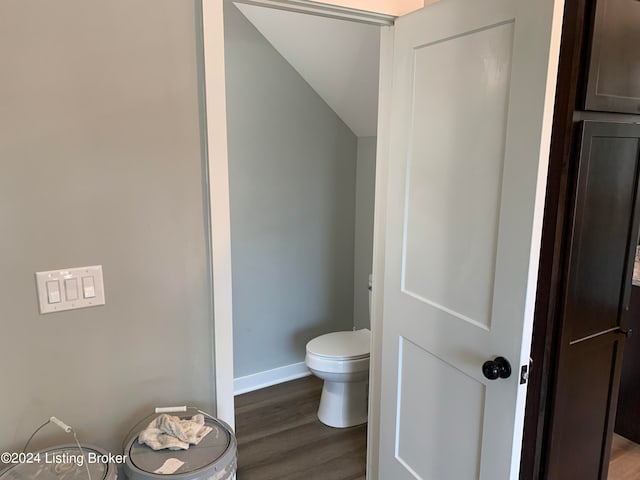 bathroom with wood-type flooring and toilet