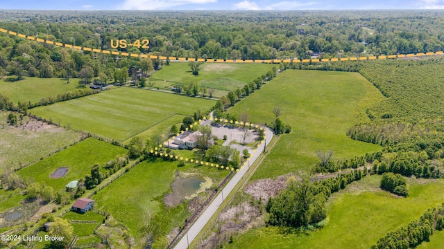 aerial view featuring a rural view