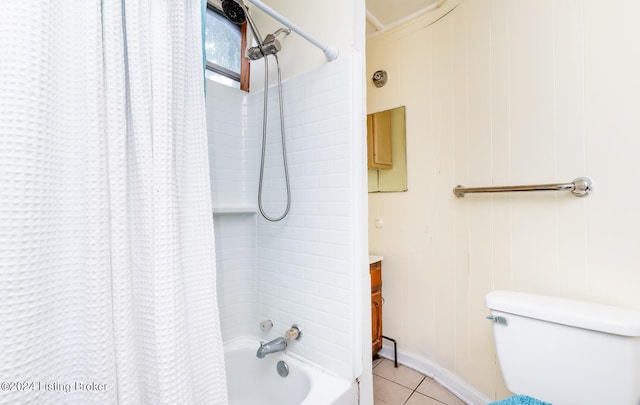 bathroom with tile patterned flooring and shower / bath combination with curtain