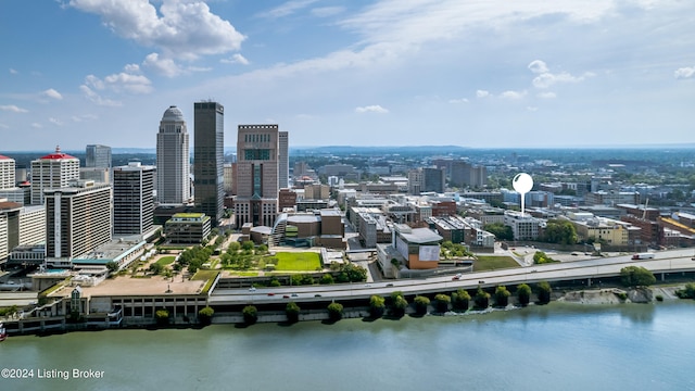 property's view of city featuring a water view