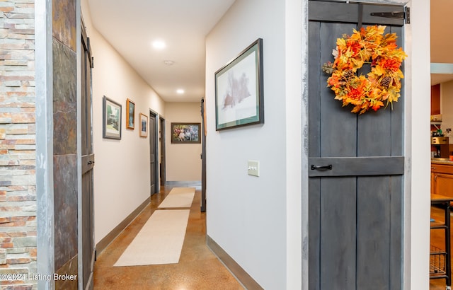 hallway with a barn door