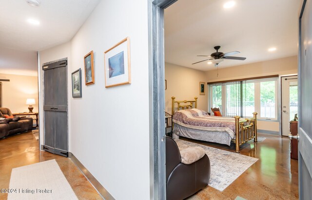 bedroom featuring ceiling fan