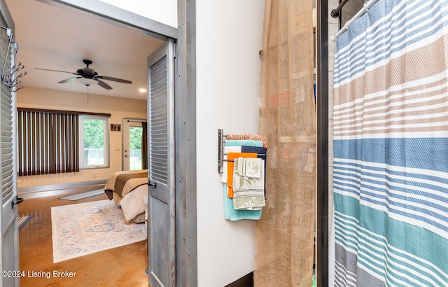 bathroom with ceiling fan