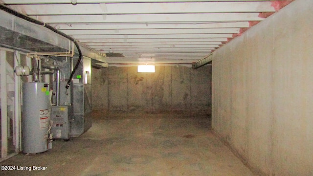 basement featuring gas water heater