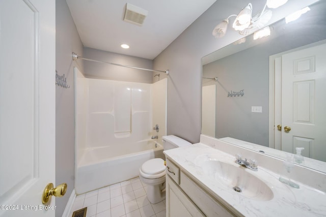 full bathroom featuring tile patterned floors, vanity, shower / tub combination, and toilet