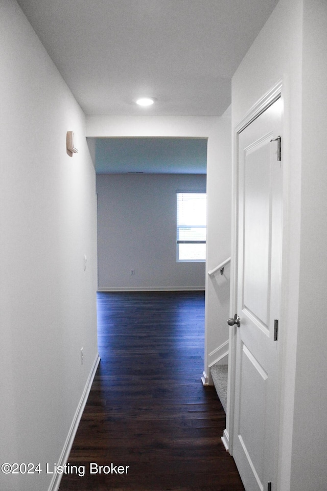 corridor featuring dark wood-type flooring