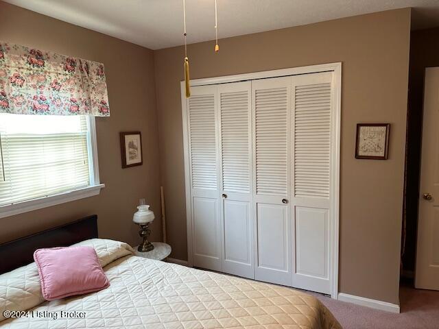 carpeted bedroom with a closet