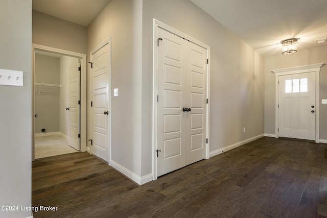 entryway featuring dark wood-type flooring