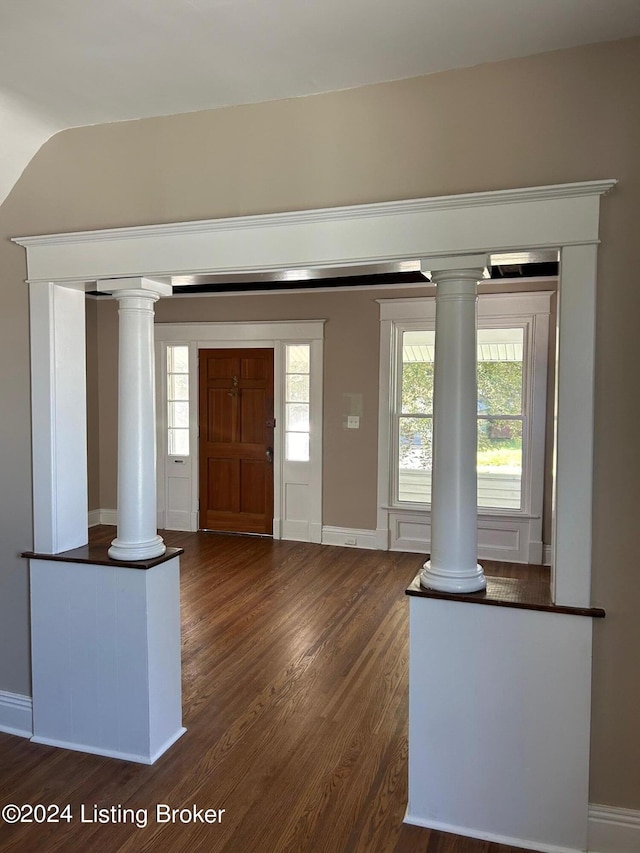 foyer with dark hardwood / wood-style flooring