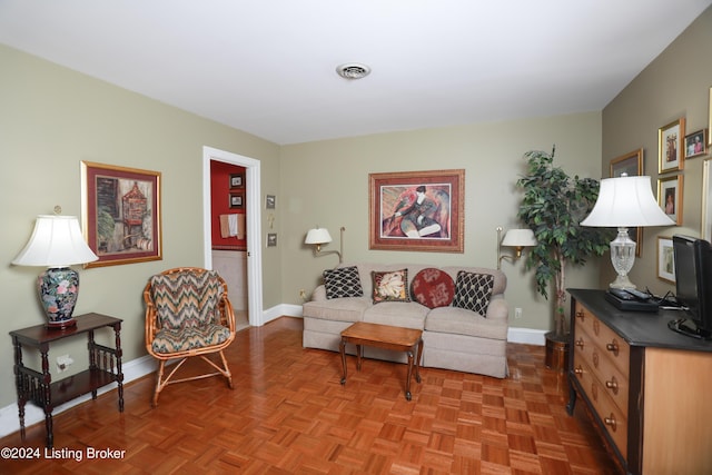 living room featuring light parquet floors