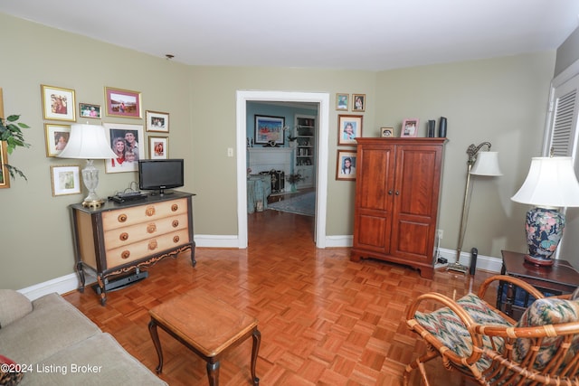 living room featuring light parquet flooring