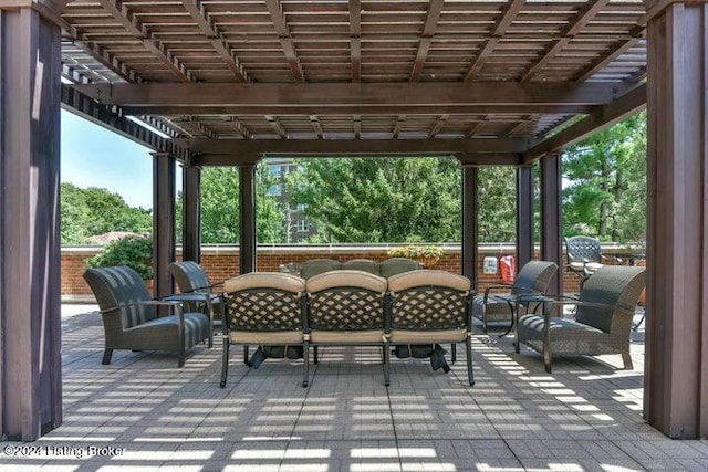 view of patio / terrace with a pergola and an outdoor hangout area